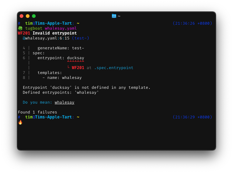 Screenshot of tugboat command